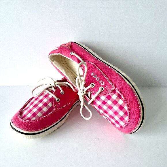 Crocs Shoes - Crocs, Hover Boat Pink Gingham Check, Lace Ups, Size 9, Excellent